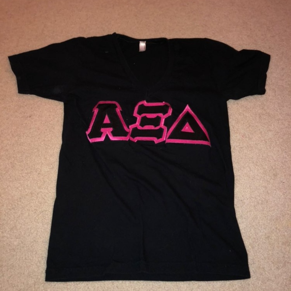 Black V neck Alpha Xi Delta Letters